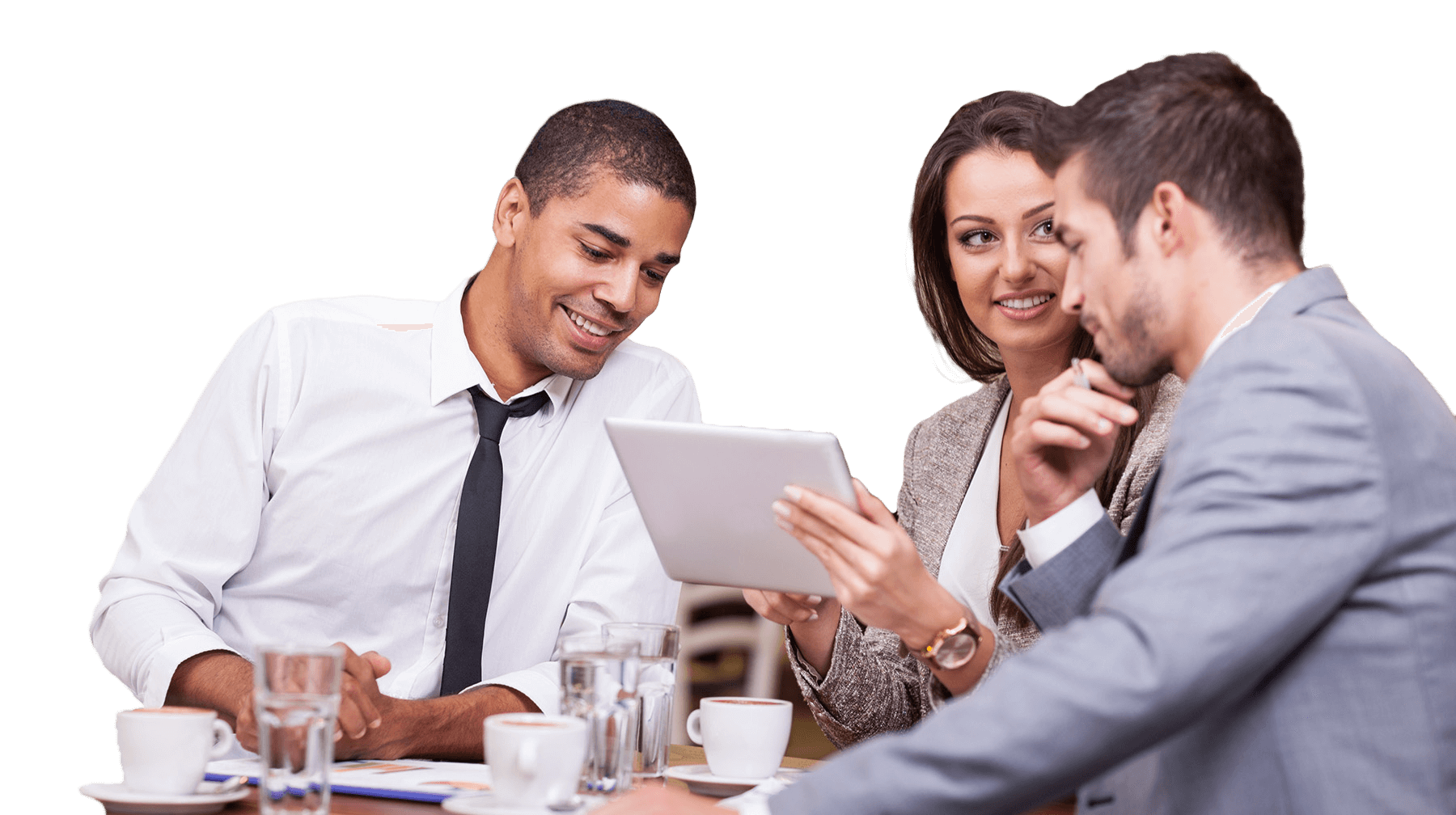 Employees laughing at business meeting